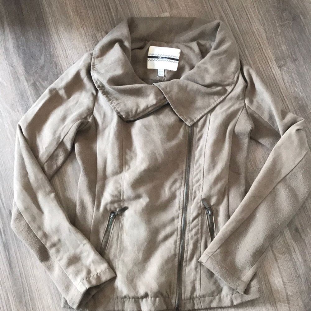 VEGAN SUEDE MOTO JACKET - brown